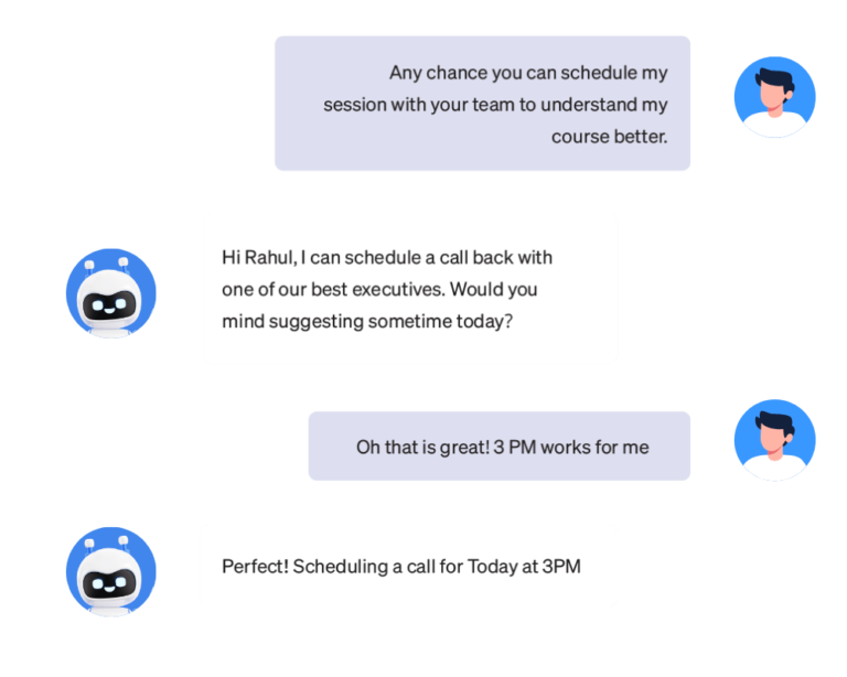 Chatbot for schedule call dgmate